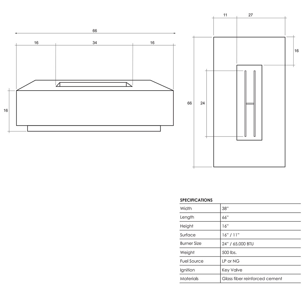 Prism Hardscapes Tavola 4 66 Inch 65000 BTU Natural Gas Rectangular Fire Pit Table   Ultra White