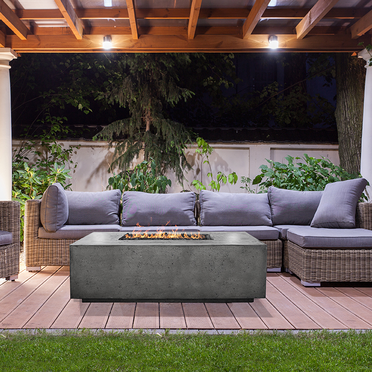 Prism Hardscapes Porto 58 Inch 65000 BTU Propane Gas Rectangular Fire Pit Table   Ebony