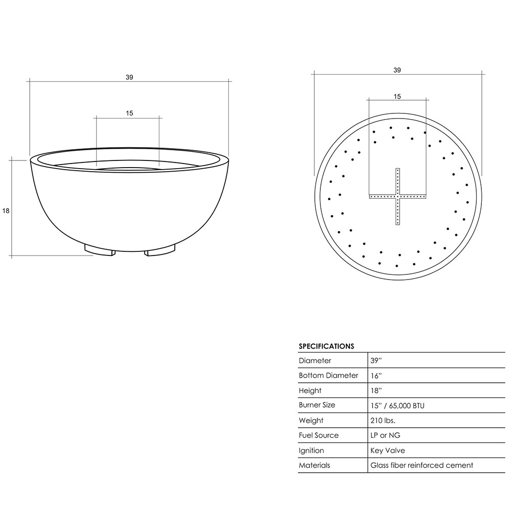 Prism Hardscapes Moderno 1 39 Inch 65000 BTU Propane Gas Round Fire Pit Bowl   Ultra White