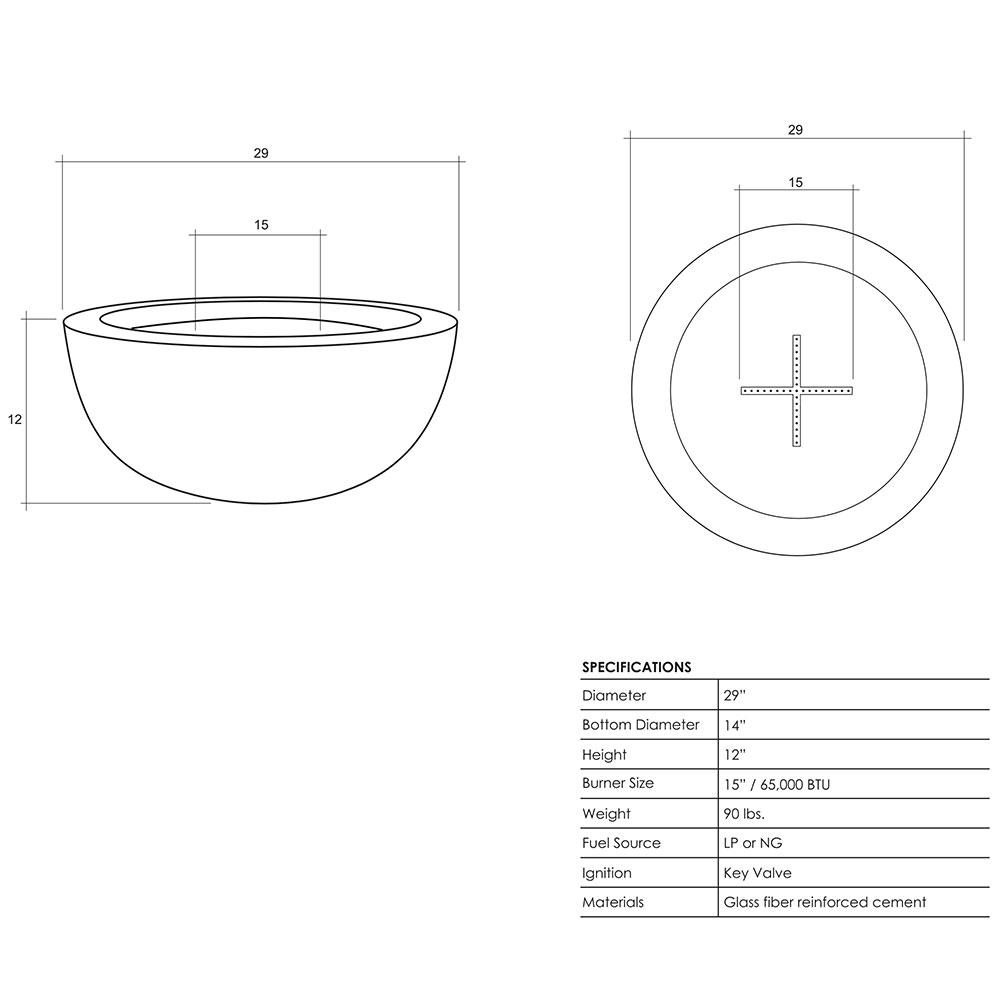 Prism Hardscapes Moderno 2 29 Inch 65000 BTU Propane Gas Round Fire Pit Bowl   Coastal