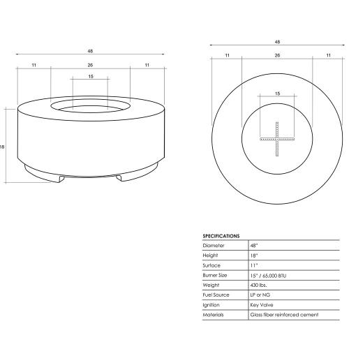 Prism Hardscapes Rotondo 48 Inch Round 65000 BTU Natural Gas Fire Pit Table   Ultra White