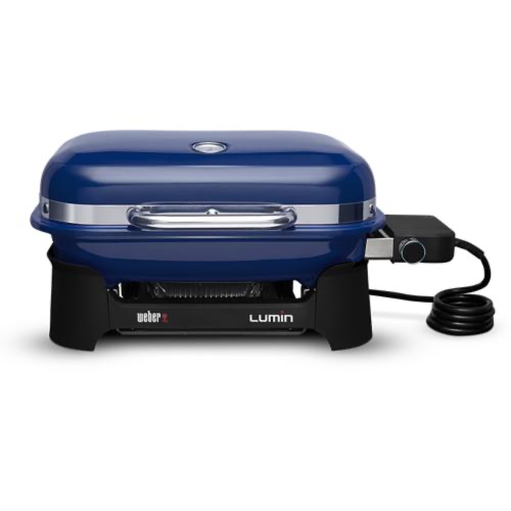 Weber Grills Lumin 1000 Compact 23 Inch 120V Portable Electric Grill   Deep Ocean Blue