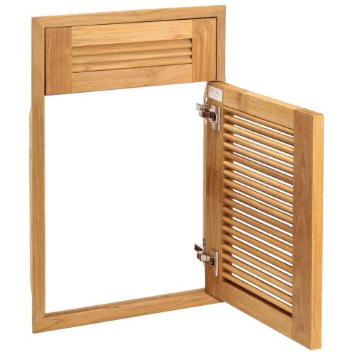 Pacific Teak Millworks Louvered Style 18 Inch Teak Wood Right Hinge Vertical Single Access Door with False Front Drawer