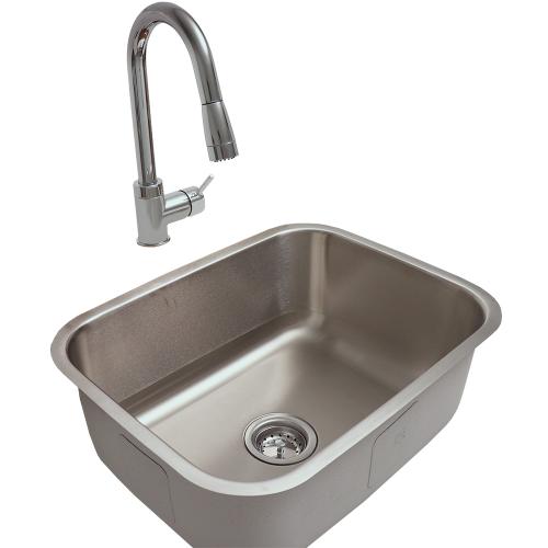 RCS 23 Inch x 18 Inch Outdoor Rated Stainless Steel Single Bowl Undermount Sink with Pull Down Hot and Cold Water Faucet