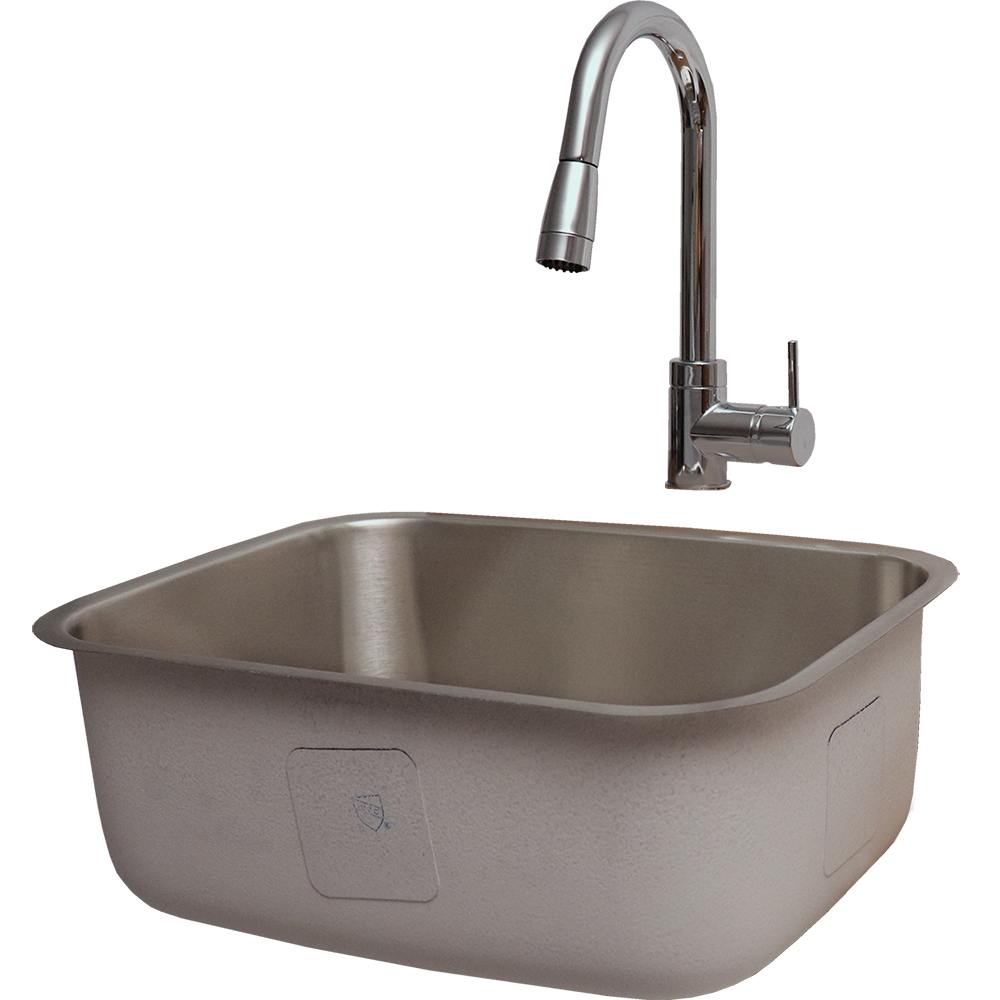 RCS 23 Inch x 18 Inch Outdoor Rated Stainless Steel Single Bowl Undermount Sink with Pull Down Hot and Cold Water Faucet