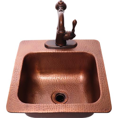 RCS 15 Inch x 15 Inch Outdoor Rated Copper Drop In Sink with Hot and Cold Water Faucet