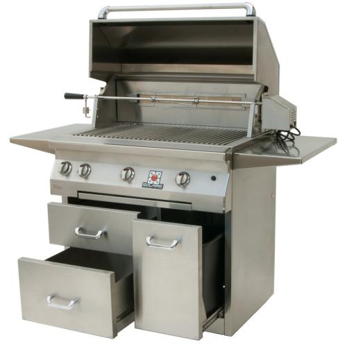 Solaire 36 Inch Freestanding Convection Propane Gas Grill with Rotisserie on Premium Cart