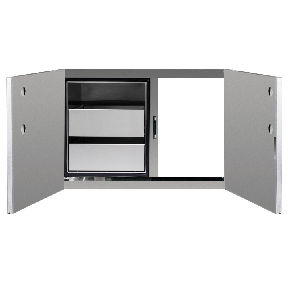 Summerset Grills 36 Inch Stainless Steel 2 Drawer Enclosed Water Resistant Dry Storage Pantry and Access Door Combo