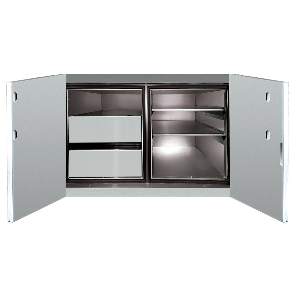 Summerset Grills 36 Inch Stainless Steel 2 Drawer Enclosed Water Resistant Dry Storage Pantry and Enclosed Cabinet Combo