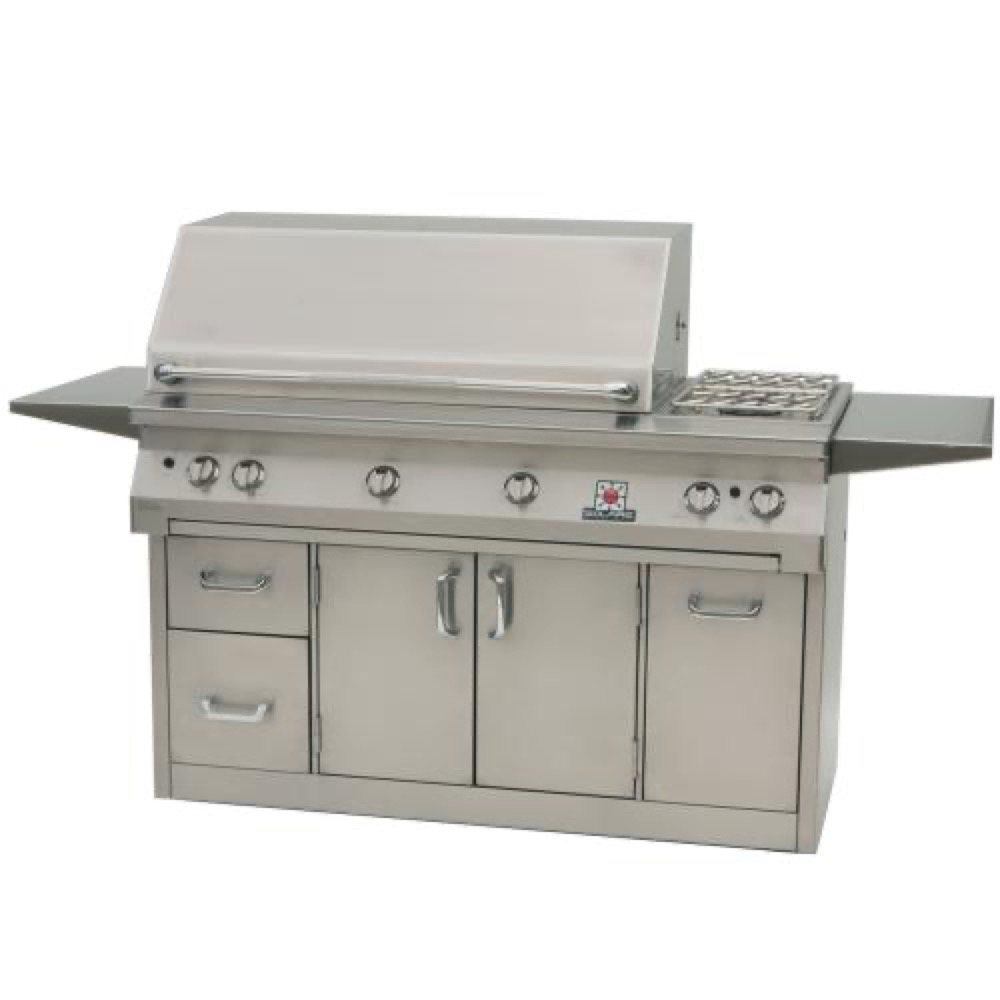 Solaire 56 Inch Freestanding InfraVection Propane Gas Grill with Rotisserie  and  Double Side Burner With One Infrared Burner on Premium Cart with Two Doors and Trash Storage