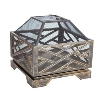 Fire Sense Catalano 26 Inch Square Steel Wood Burning Fire Pit with Spark Screen Bronze350