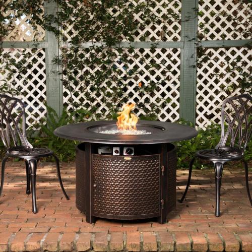 Fire Sense Weyland 42 Inch 55000 BTU Round Aluminum Propane Gas Fire Pit Table   Antique Bronze
