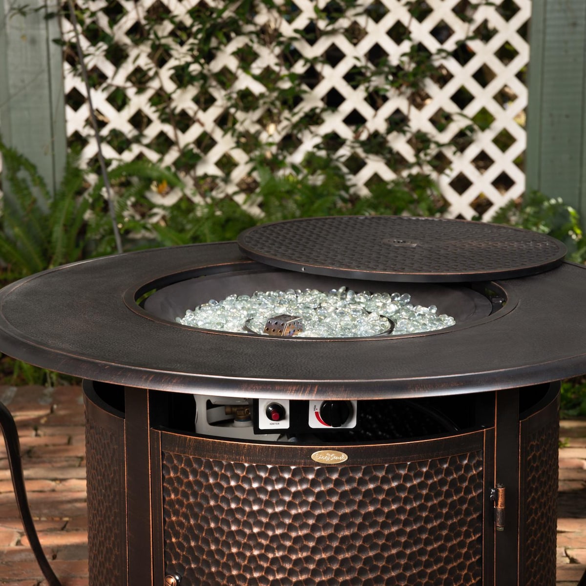 Fire Sense Weyland 42 Inch 55000 BTU Round Aluminum Propane Gas Fire Pit Table   Antique Bronze