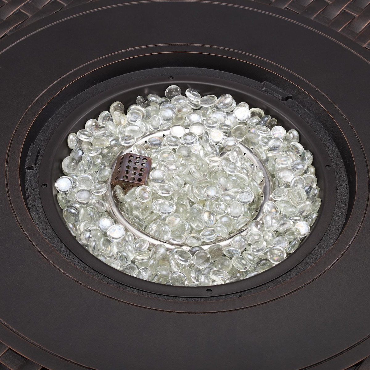 Fire Sense Hendricks 34 Inch 37000 BTU Round Aluminum Propane Gas Fire Pit Table   Antique Bronze