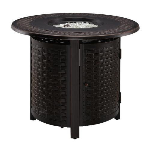 Fire Sense Hendricks 34 Inch 37000 BTU Round Aluminum Propane Gas Fire Pit Table   Antique Bronze