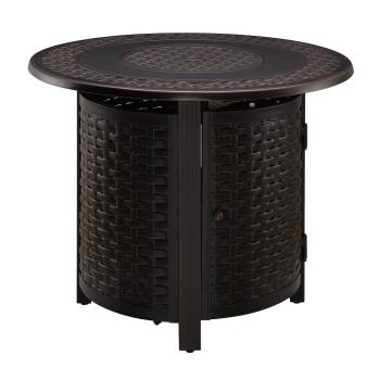 Fire Sense Hendricks 34 Inch 37 000 BTU Round Aluminum Propane Gas Fire Pit Table Antique Bronze studio350