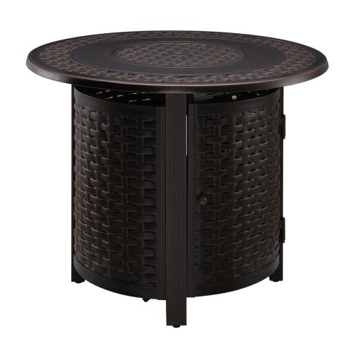 Fire Sense Hendricks 34 Inch 37000 BTU Round Aluminum Propane Gas Fire Pit Table   Antique Bronze