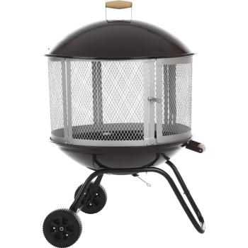 Fire Sense Bessemer 28 Inch Round Rolling Wood Burning Fire Pit with Spark Screen Black Studio350