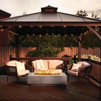 Napoleon Nexus 56 Inch 53000 BTU Propane Gas Rectangular Patioflame Table Lifestyle350