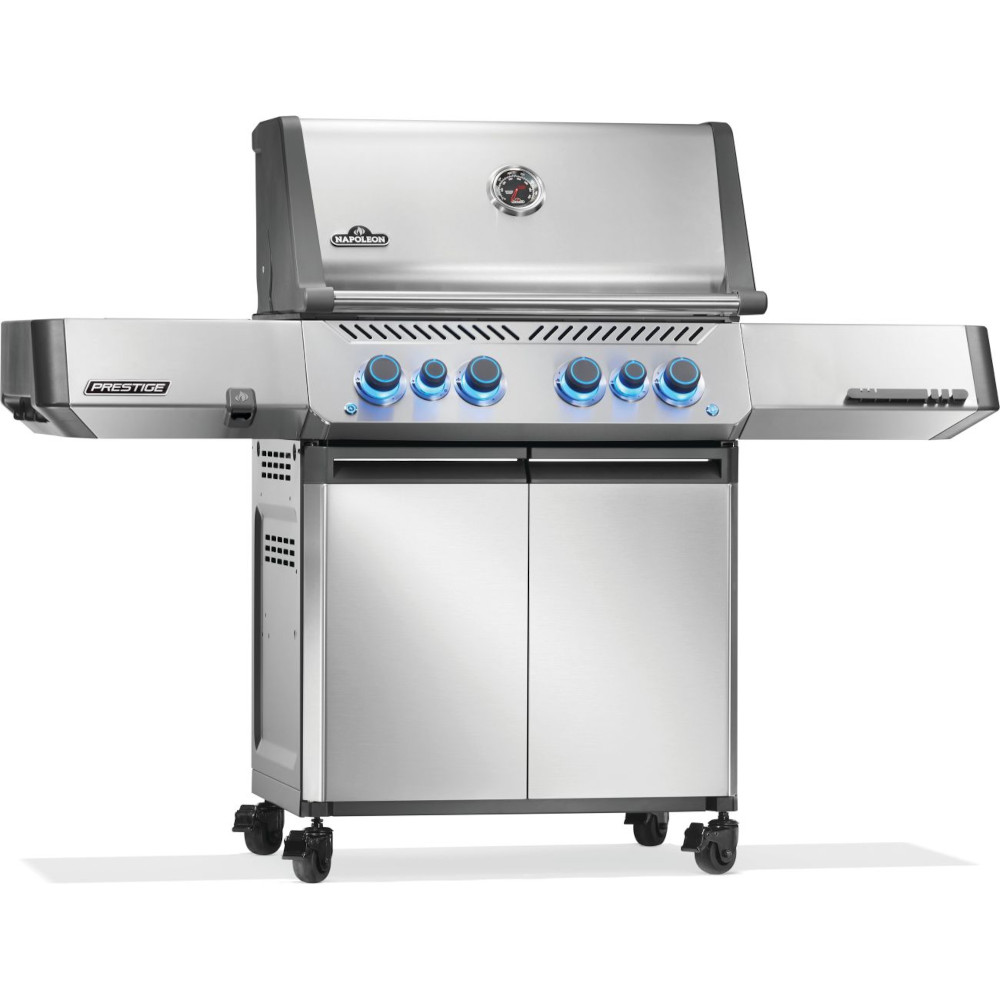 Napoleon Prestige 500 Propane Gas Grill with Infrared Side Burner and Infrared Rear Burner  and  Rotisserie Kit   Stainless Steel