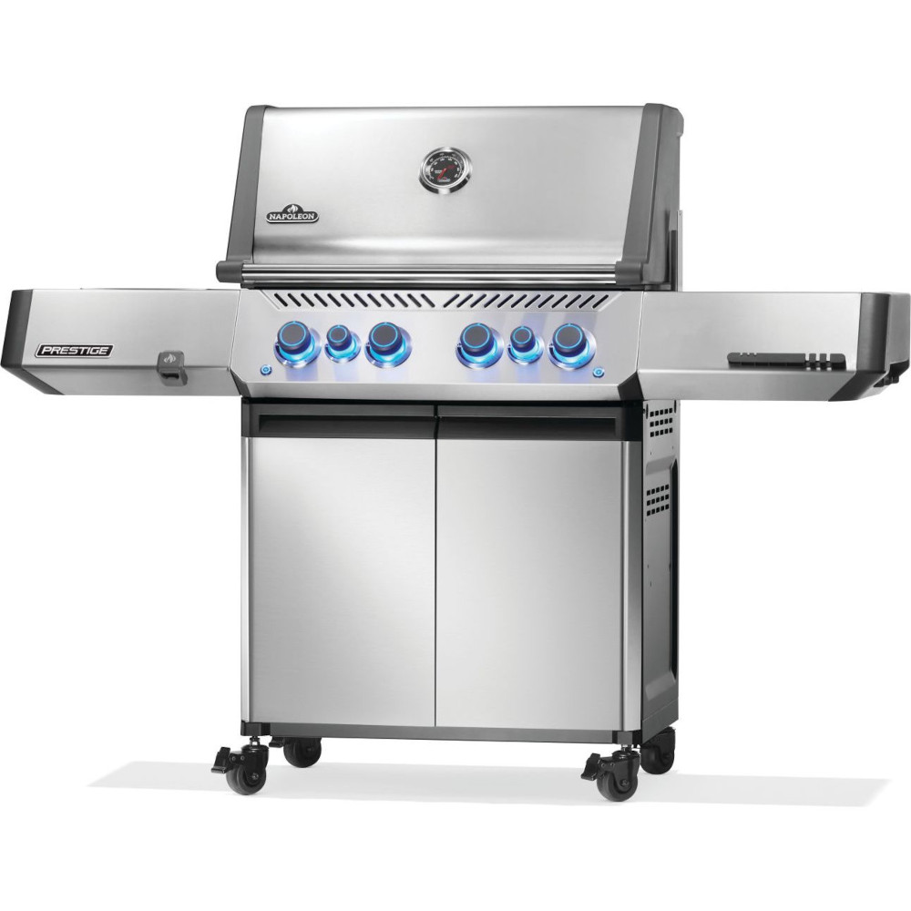 Napoleon Prestige 500 Propane Gas Grill with Infrared Side Burner and Infrared Rear Burner  and  Rotisserie Kit   Stainless Steel