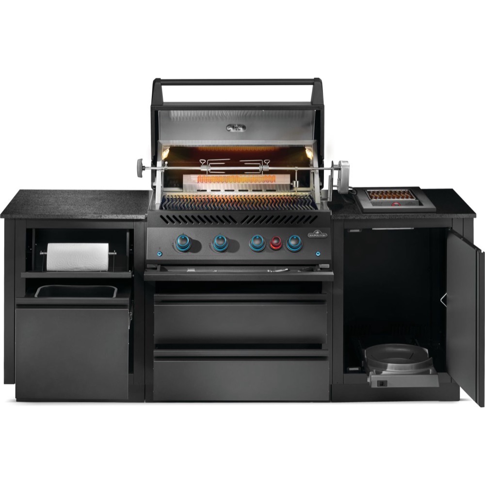 Napoleon Oasis 300 Outdoor Kitchen Island Bundle with Phantom Built In 700 Series 32 Inch Natural Gas Grill with Infrared Rear Burner   Matte Black