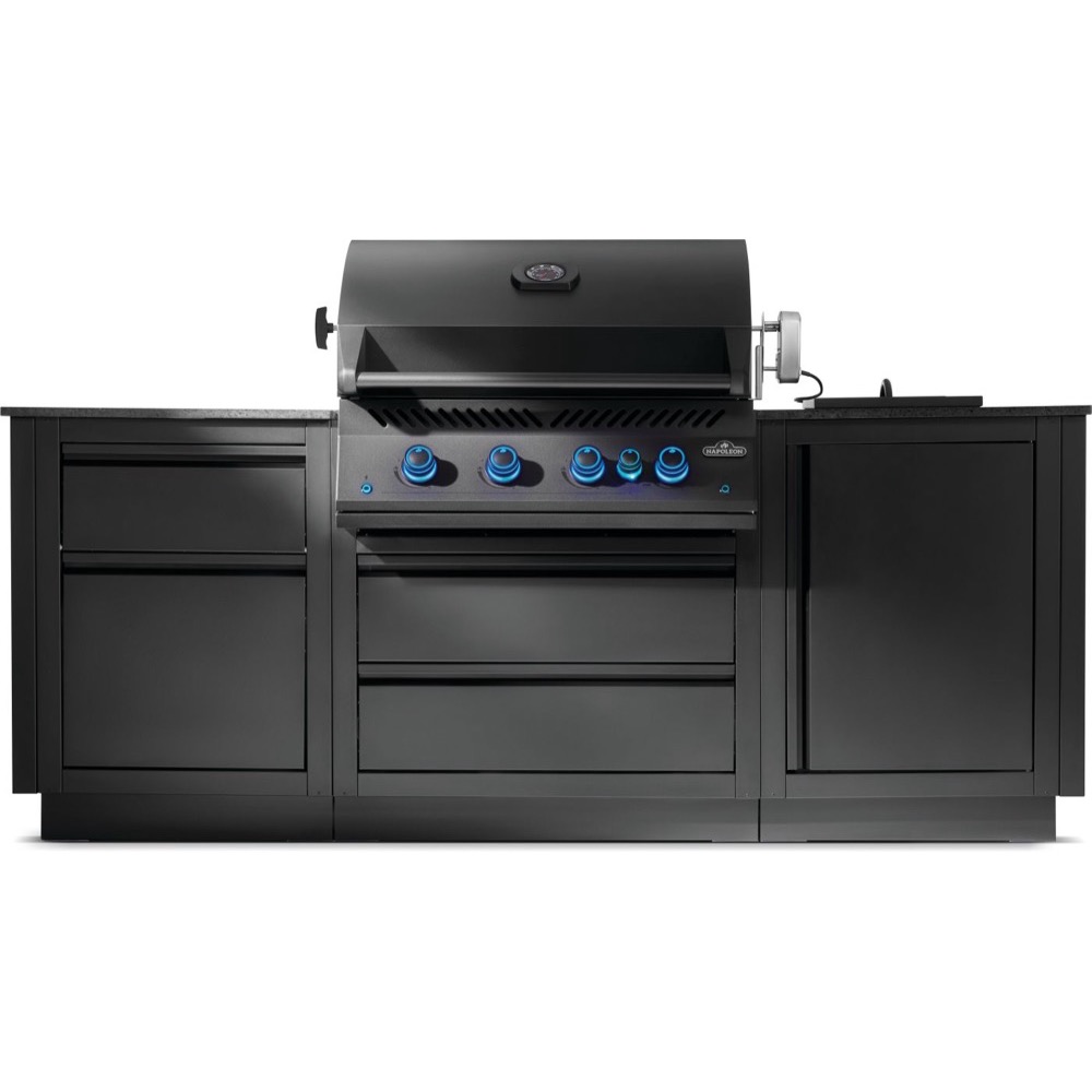 Napoleon Oasis 300 Outdoor Kitchen Island Bundle with Phantom Built In 700 Series 32 Inch Natural Gas Grill with Infrared Rear Burner   Matte Black