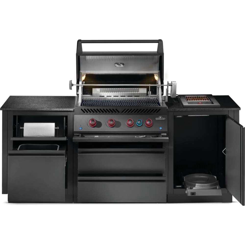 Napoleon Oasis 300 Outdoor Kitchen Island Bundle with Phantom Built In 700 Series 32 Inch Natural Gas Grill with Infrared Rear Burner   Matte Black