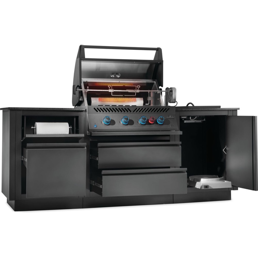 Napoleon Oasis 300 Outdoor Kitchen Island Bundle with Phantom Built In 700 Series 32 Inch Natural Gas Grill with Infrared Rear Burner   Matte Black