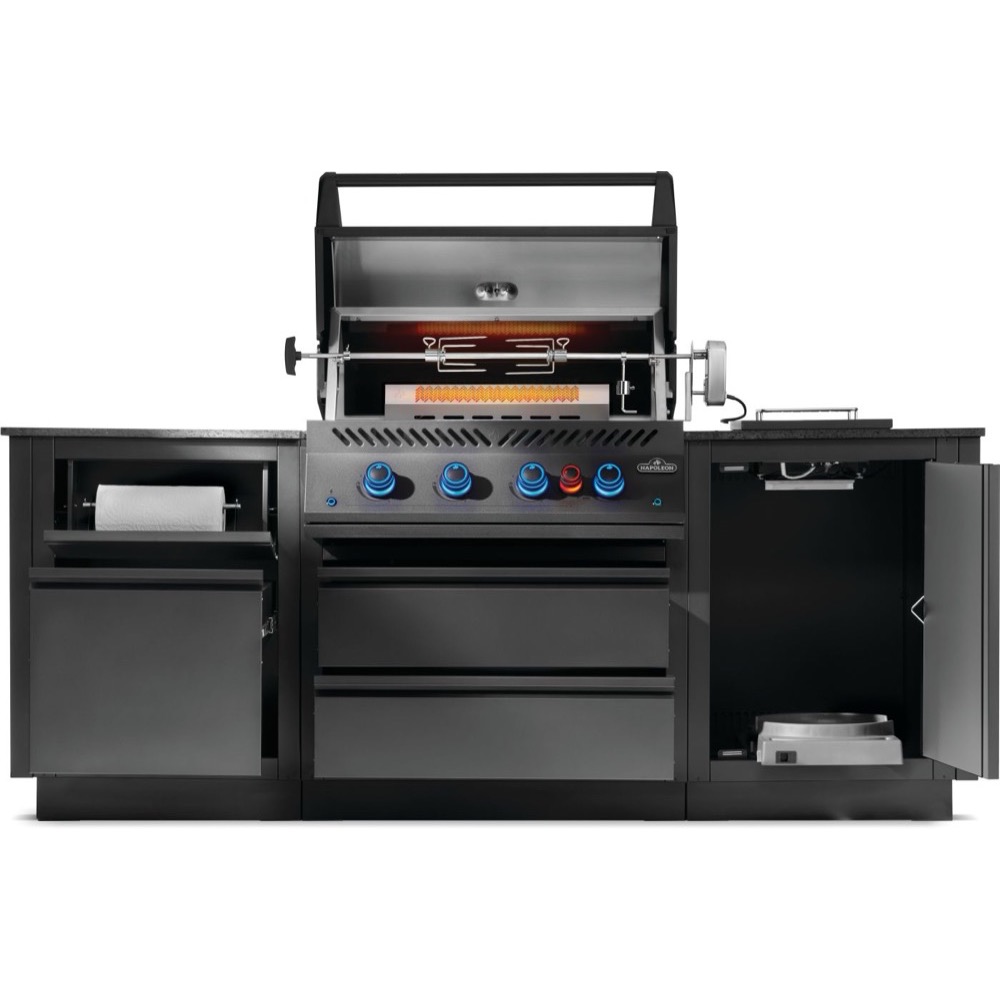 Napoleon Oasis 300 Outdoor Kitchen Island Bundle with Phantom Built In 700 Series 32 Inch Natural Gas Grill with Infrared Rear Burner   Matte Black