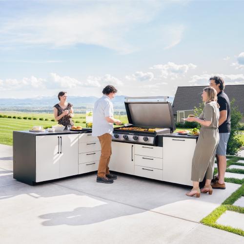 Blackstone 12 Foot L Shaped Outdoor Kitchen Island with 36 Inch Built In Flat Top Propane Gas Griddle