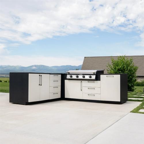Blackstone 12 Foot L Shaped Outdoor Kitchen Island with 36 Inch Built In Flat Top Propane Gas Griddle