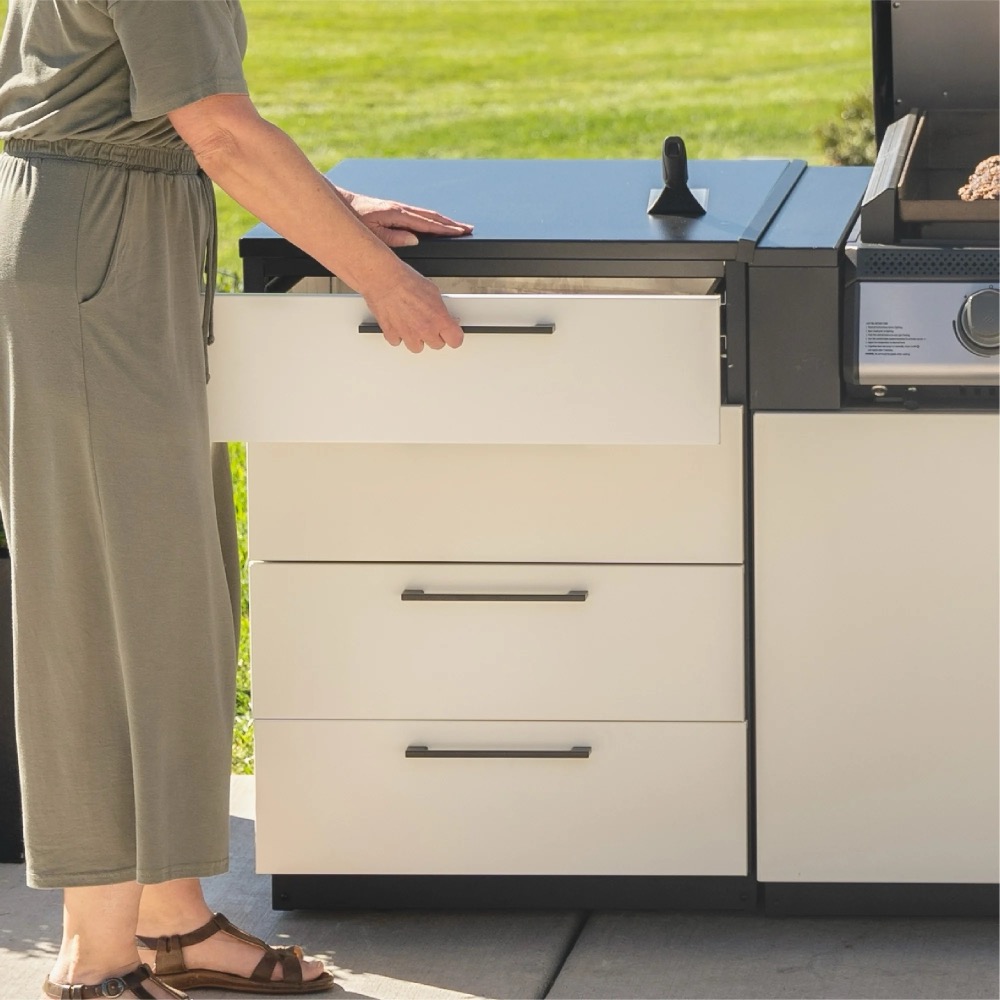 Blackstone 12 Foot L Shaped Outdoor Kitchen Island with 36 Inch Built In Flat Top Propane Gas Griddle