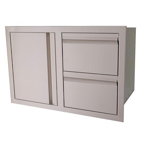 RCS Valiant Series 33 Inch Stainless Steel Double Drawer  and  Door Combo   Soft Close   Left Hinge