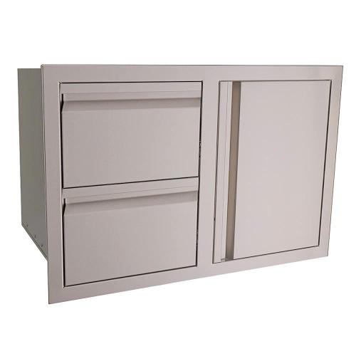 RCS Valiant Series 33 Inch Stainless Steel Double Drawer  and  Door Combo   Soft Close   Right Hinge