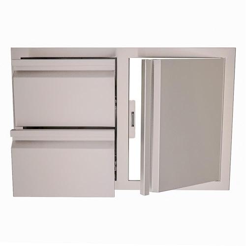 RCS Valiant Series 33 Inch Stainless Steel Double Drawer  and  Door Combo   Soft Close   Right Hinge