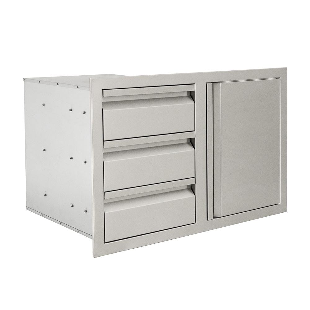 RCS Valiant Series 33 Inch Stainless Steel Triple Drawer  and  Door Combo   Soft Close   Right Hinge
