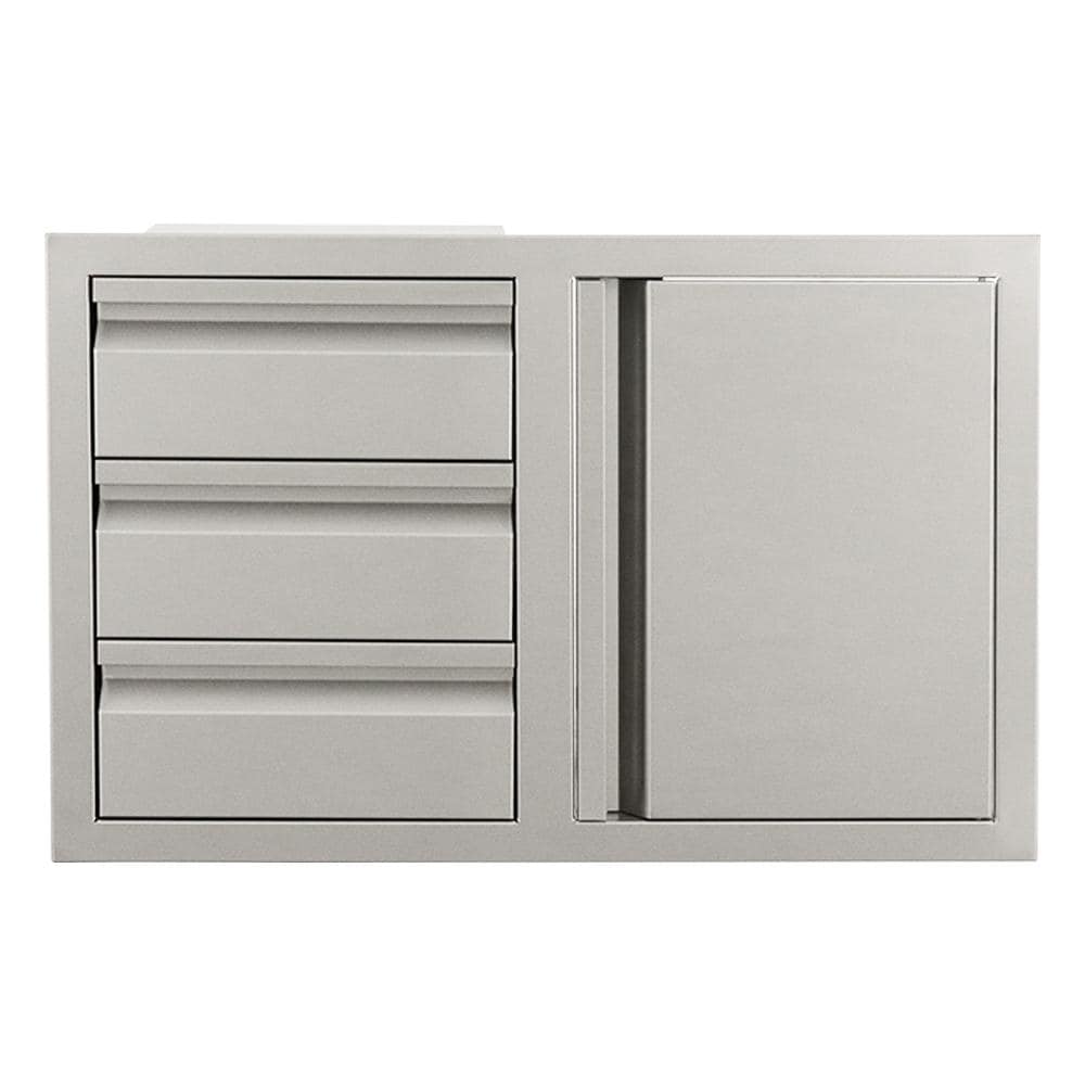 RCS Valiant Series 33 Inch Stainless Steel Triple Drawer  and  Door Combo   Soft Close   Right Hinge