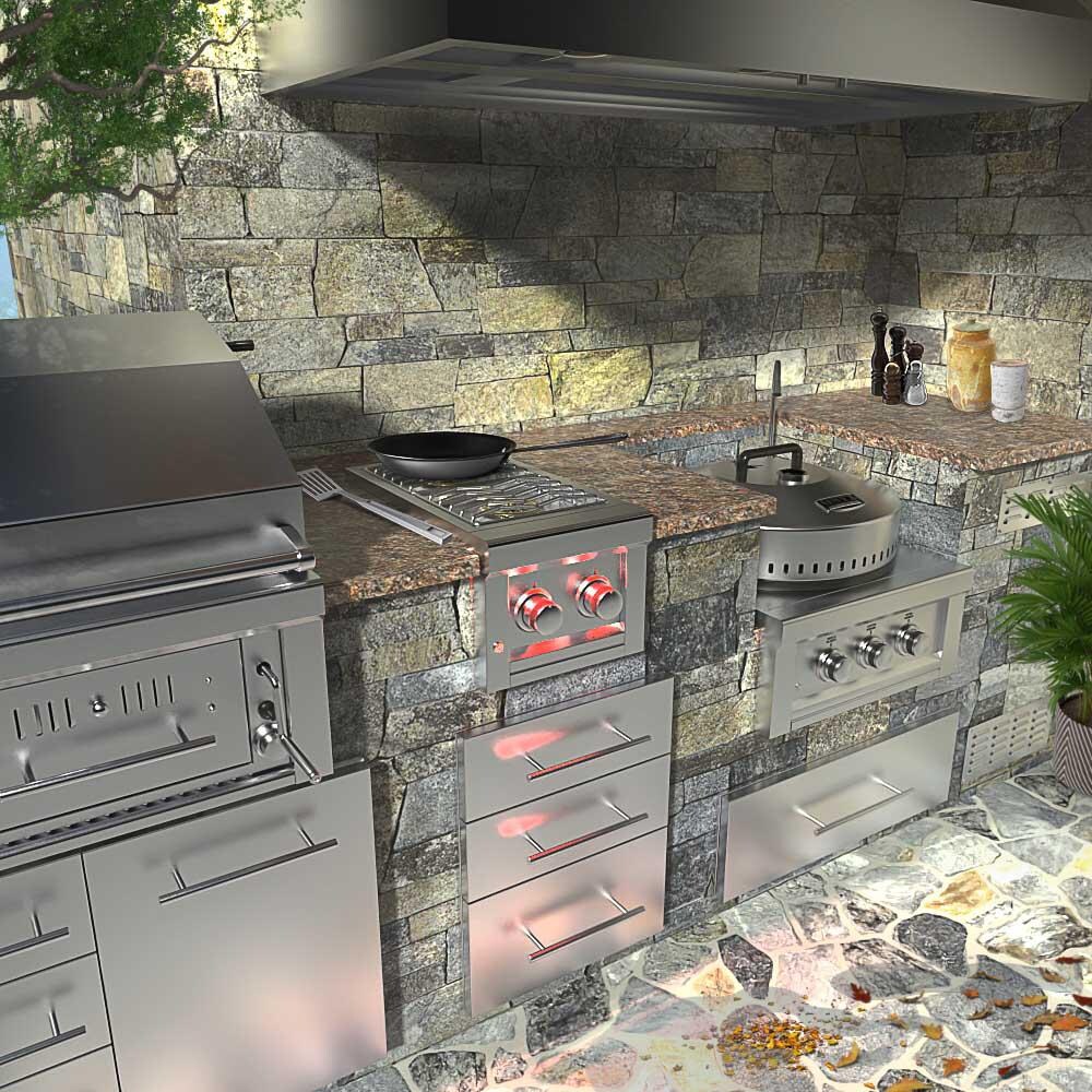 Sunstone Grill Ruby Series 13 Inch Natural Gas Built In Versa Double Side Burner with Removable Cover  and  LED Accent Light