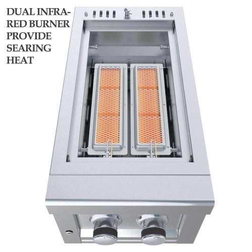 Sunstone Grill Professional Series 13 Inch Propane Gas Built In Companion Pro Double Side Burner with Cooking Grates Flavorizer Rack  and  LED Accent Light