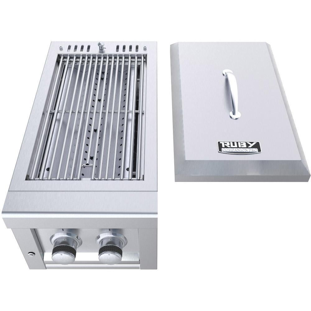 Sunstone Grill Professional Series 13 Inch Propane Gas Built In Companion Pro Double Side Burner with Cooking Grates Flavorizer Rack  and  LED Accent Light