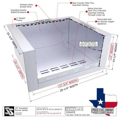 Sunstone Grills 29 Inch Stainless Steel Insulated Universal Appliance  and  Grill Jacket