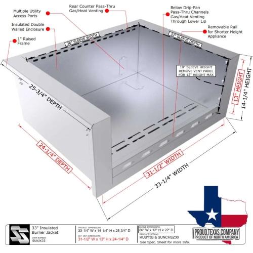 Sunstone Grills 33 Inch Stainless Steel Insulated Universal Appliance  and  Grill Jacket