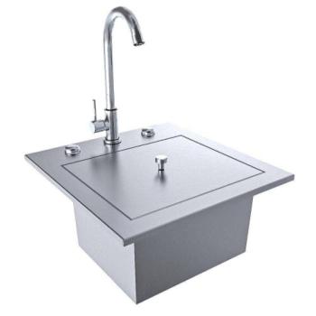 Sunstone Grills Texas Series 15 Inch Outdoor Rated Stainless Steel Drop In Bar Sink with Faucet TEX 15SK350