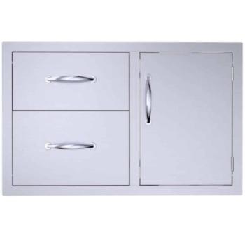 Sunstone Grills Classic Series 36 Inch Stainless Steel Flush Mount Right Hinged Access Door and Double Drawer Combo C DDC36350
