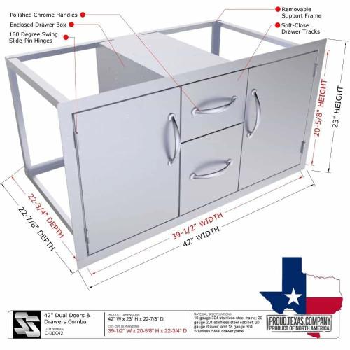 Sunstone Grills Classic Series 42 Inch Stainless Steel Flush Mount Double Access Door  and  Double Drawer Combo