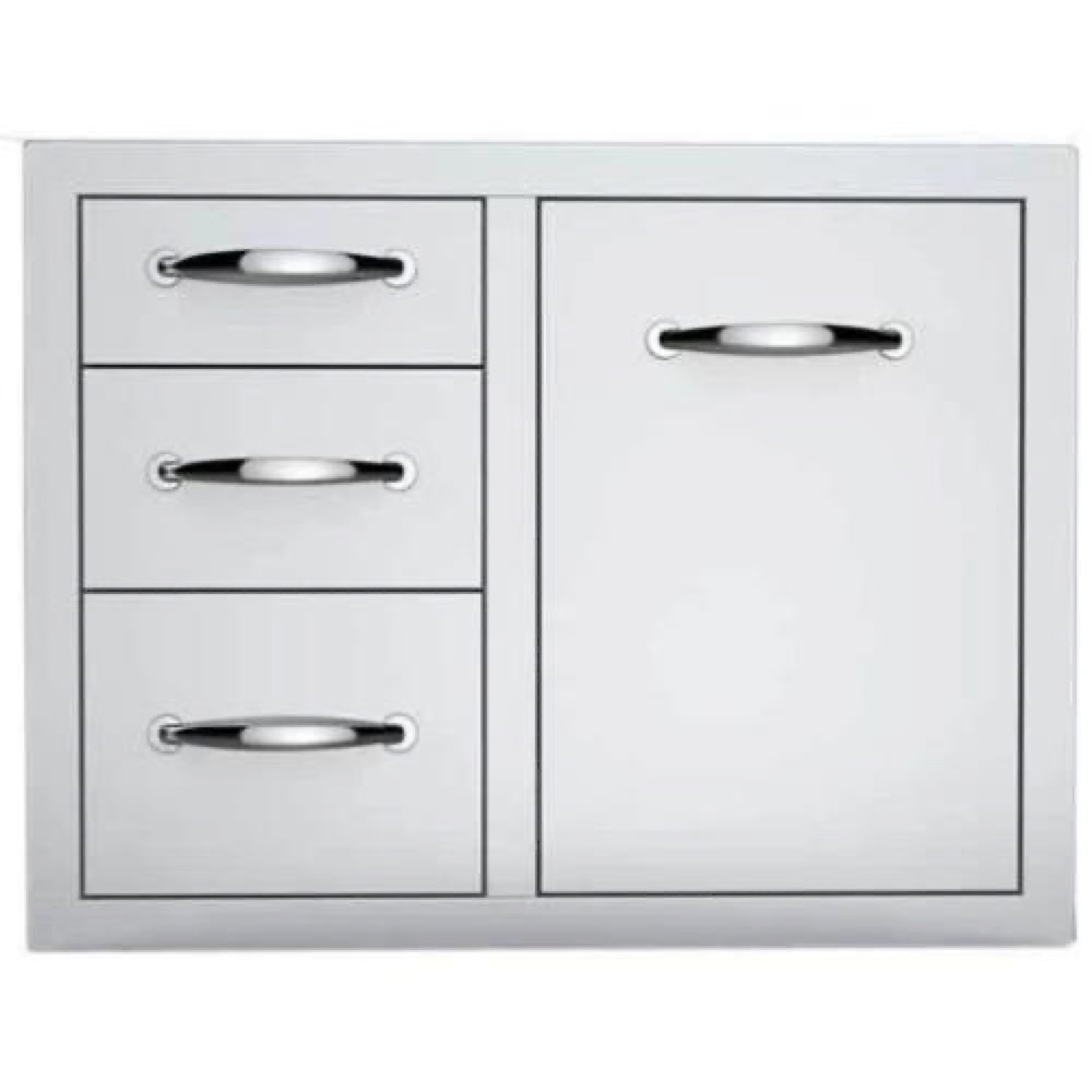 Sunstone Grills Classic Series 30 Inch Stainless Steel Roll Out Propane Tank Drawer  and  Triple Drawer Combo