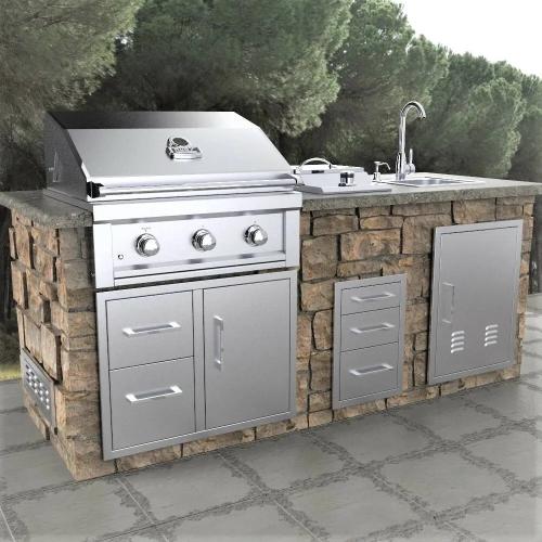 Sunstone Grill Signature Series 30 Inch Stainless Steel Beveled Frame Double Access Drawer and Door Combo