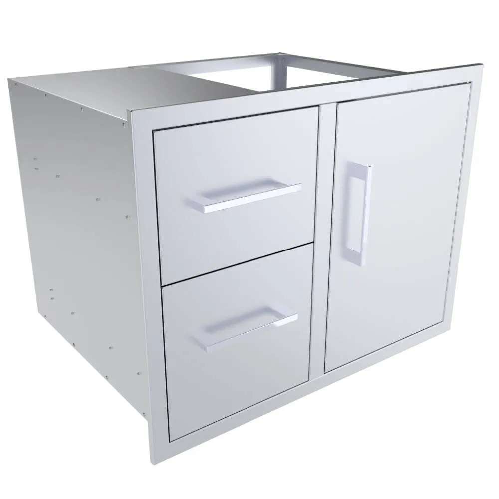 Sunstone Grill Signature Series 30 Inch Stainless Steel Beveled Frame Double Access Drawer and Door Combo