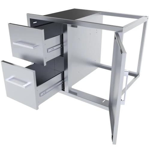 Sunstone Grill Signature Series 30 Inch Stainless Steel Beveled Frame Double Access Drawer and Door Combo